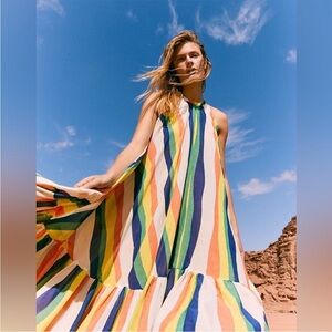 WHIT By Whitney Pozgay Striped Orly Dress In Color Rainbow In Size Small